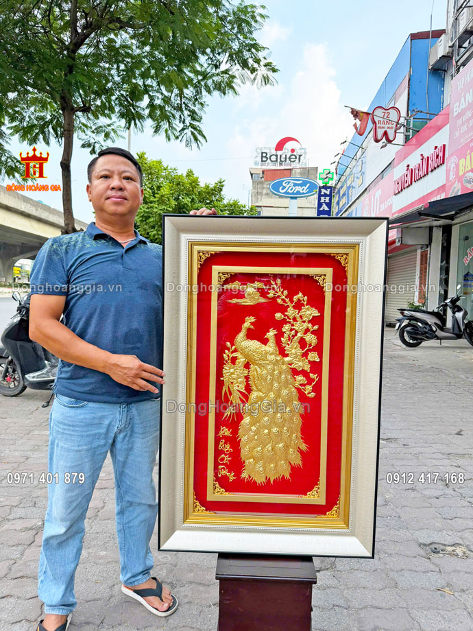 Tranh công mai mạ vàng chế tác hoàn toàn thủ công tinh xảo